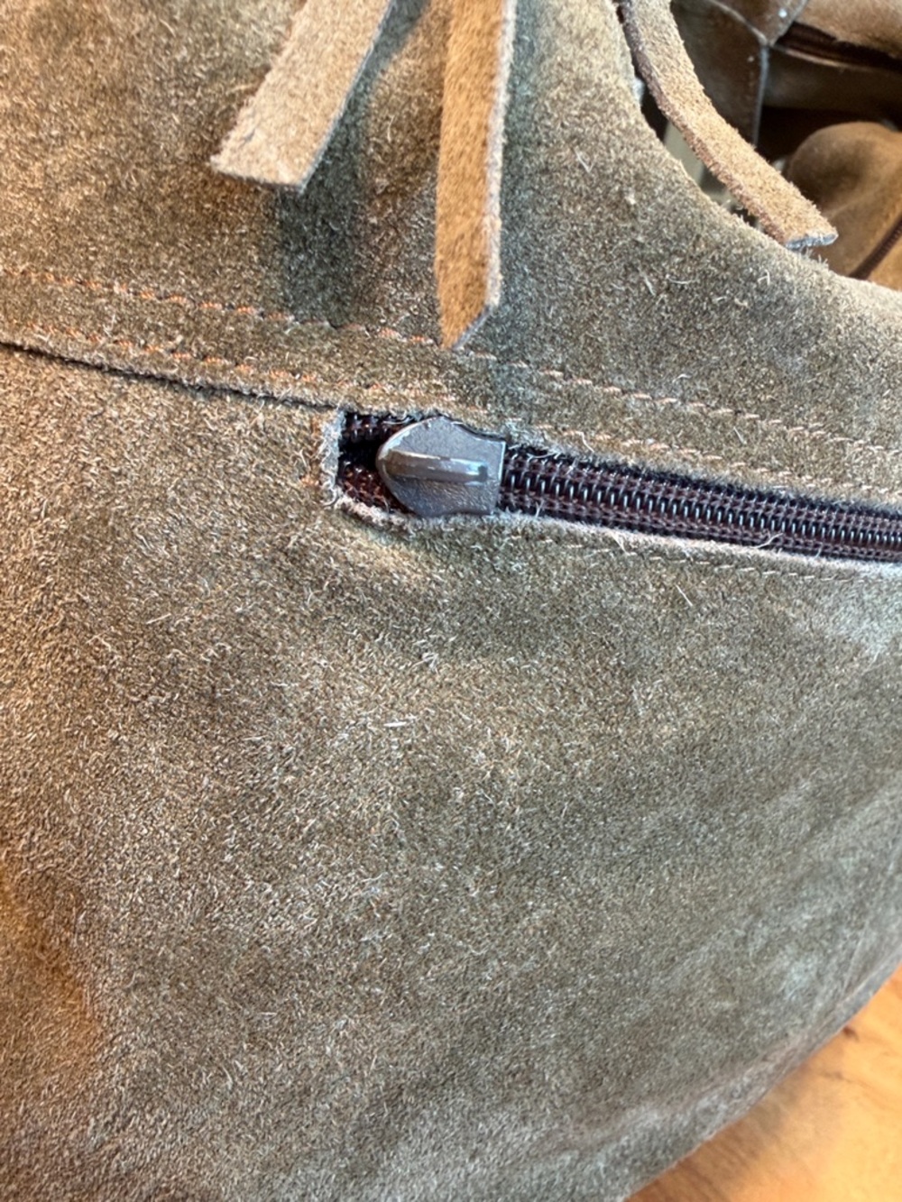 Vintage Boho Western Suede Leather Fringe Shoulder Bag Olive Green - Picture 14 of 17